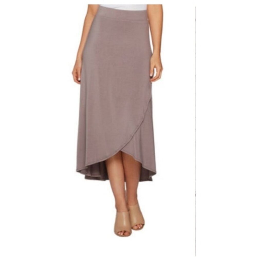 LOGO By LORI GOLDSTEIN Sz S Tulip Hem Maxi Skirt in Mushroom Modal Jersey Knit